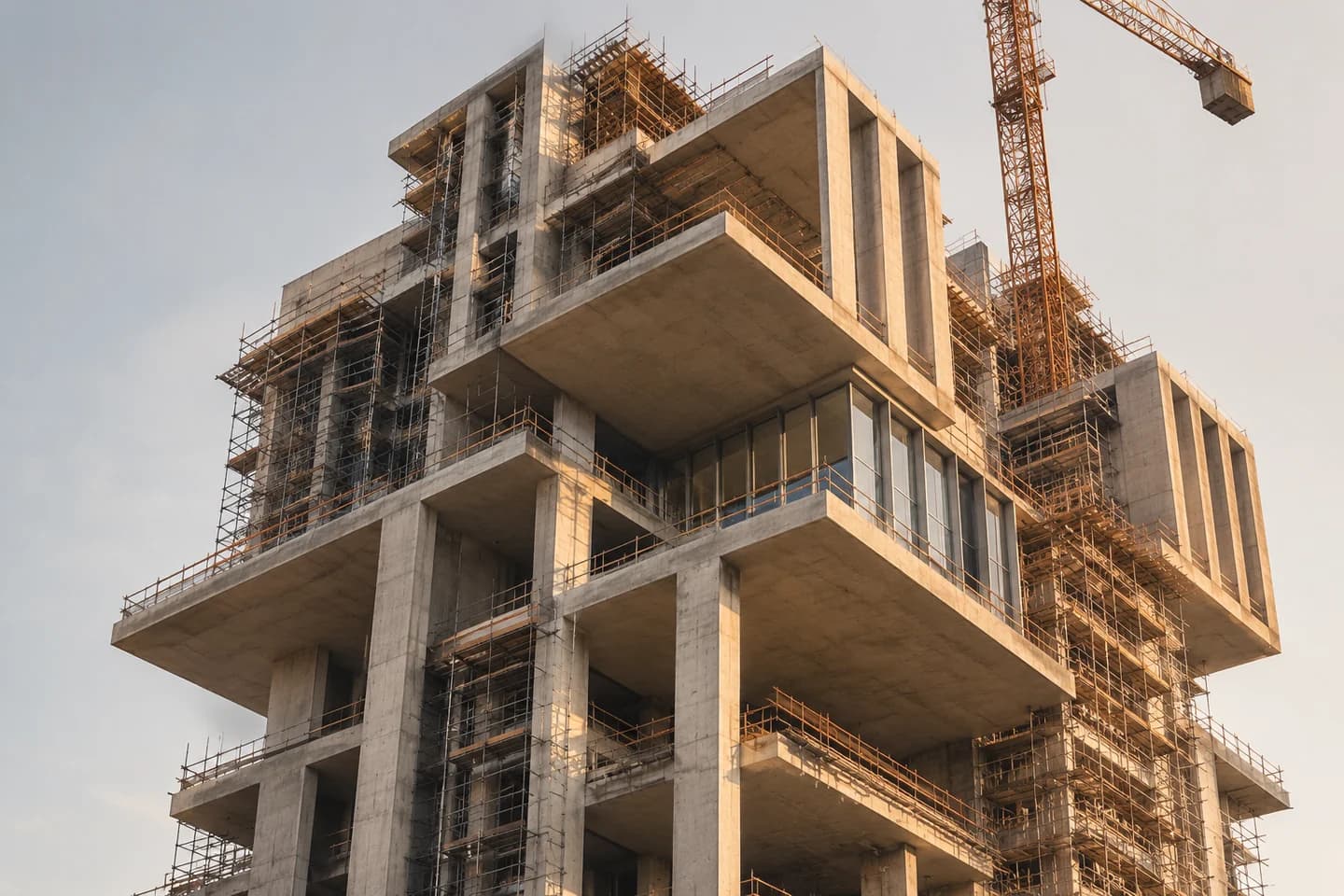 The sculptural concrete structure of a building under construction